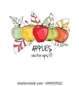Red, green, yellow apples illustration on white