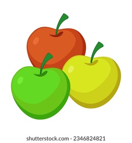 Red, green and yellow apples isolated on white background. Autumn harvest cartoon illustration. Autumn, seasons concept