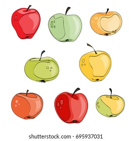 Red, green, yellow apples set on white