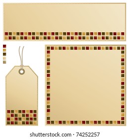 red, green and yellow banner, card and tag stationery set isolated on white