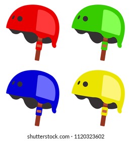 Red, green, yellow and blue sport helmet. Vector Illustration. Sport. EPS 10.