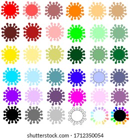 Red, green, yellow, brown, orange, blue, pink, purple, black , grey, white and rainbow colored Viruses.  For hospital, children, elementary school or kindergarten etc. 