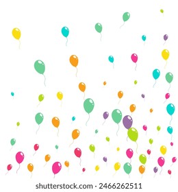 Red and Green and Yellow Celebration Ballon Vector  White Background. Celebrate Baloon Wallpaper. Cartoon Realistic Pattern. Pink and Blue Round Inflatable Ball Banner.