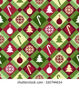 A Red, Green And Yellow Christmas Quilt Pattern. Seamlessly Repeatable. Eps 8 Vector.