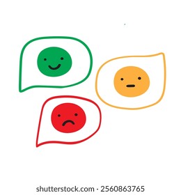 Red, green, yellow faces. Feedback concept. Customer satisfaction. Flat design. Illustration on white background.