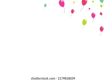 Red and Green and Yellow Helium Balloon Vector  White Background. Glossy Inflatable Ball Poster. Cartoon Flying Design. Multicolor Birthday Ballon Texture.