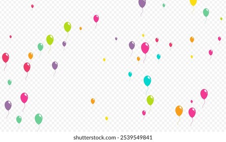 Red and Green and Yellow Helium Baloon Vector Transparent Background. Decoration Inflatable Ball Pattern. Cartoon Birthday Wallpaper. Multicolor Celebration Balloon Cover.