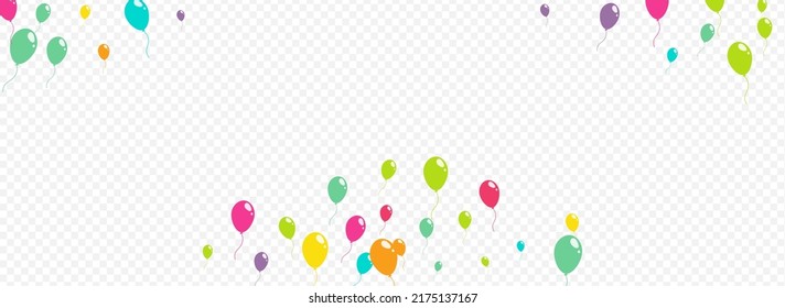 Red and Green and Yellow Holiday Inflatable Ball Vector Panoramic Transparent Background. Celebration Balloon Wallpaper. Bright Helium Pattern. Cartoon Jubilee Baloon Illustration.