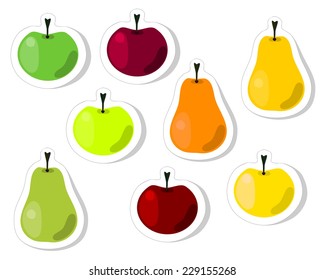 Red, green, yellow, orange, apple and pear fruit stickers