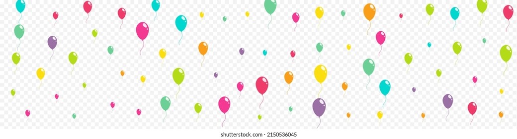 Red and Green and Yellow Realistic Inflatable Ball Vector Panoramic Transparent Background. Jubilee Baloon Illustration. Multicolor Helium Wallpaper. Pink and Blue Joy Ballon Frame.
