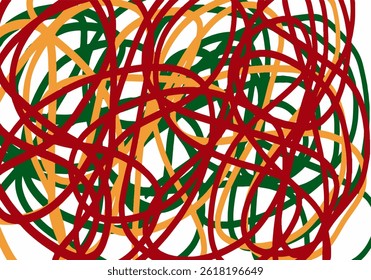Red, green and yellow scribbles on a white backdrop, abstract pattern. Black history month. Juneteenth. Vector illustration. EPS 10.