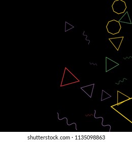 Red, Green, Yellow, Violet Geometric Memphis Background. Simple Pattern for Postcard, Print, Banner or Poster. Modern Abstract Background. Vector Texture in Trendy Minimalistic Style
