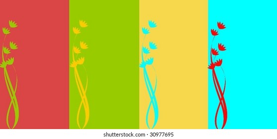 a red ,green yellow,blue stripes background with assorted floral patterns