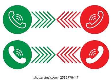 Red and green yes no buttons icon isolated on white background. Answer and decline symbol modern, simple, vector, icon for website design, mobile app, UI. Accept call and decline phone icons. EPS 10