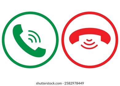 Red and green yes no buttons icon isolated on white background. Answer and decline symbol modern, simple, vector, icon for website design, mobile app, UI. Accept call and decline phone icons. EPS 10