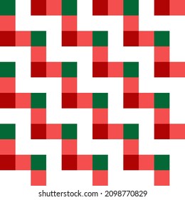 Red and green zigzag worm-like Christmas seamless pattern pixel art on the white background. Vector illustration.
