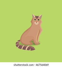 Red green-eyed isolated cat. Vector cartoon illustration