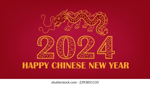 Red greeting banner for Chinese New Year 2024 with dragon 