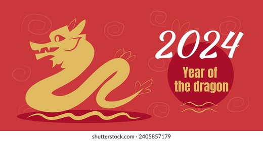 Red greeting banner for Chinese New Year 2024 with dragon
