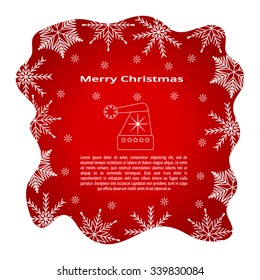 Red Greeting card for Christmas with icon hat Santa Claus, with snowflakes at the edges