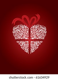 Red greeting card with decorative white heart