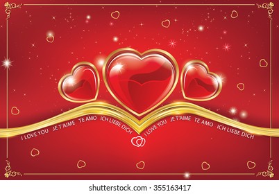 Red greeting card with hearts background. Print colors used; Space for your own message.