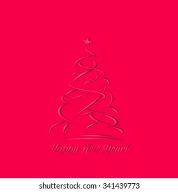 Red greeting card, template for laser cut out paper, for congratulation to Christmas and New Year