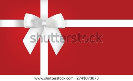 Red Greeting Card Template with Realistic White Ribbon and Bow Elegant Gift Wrap Background for Holiday Celebration Invitation or Sale Banner