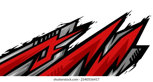 Red and grey abstract decal design for racing car or bike, car livery design vector
