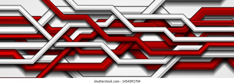 Red and grey abstract stripes. Technology modern background. Corporate geometric composition, tech vector banner design