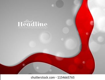 Red and grey abstract wavy corporate background with bokeh effect. Vector design