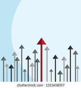 Up Red and grey arrows on blue background illustration vector for business and finance. Editable stroke, text space composition, minimalist style, growth and flat design concept