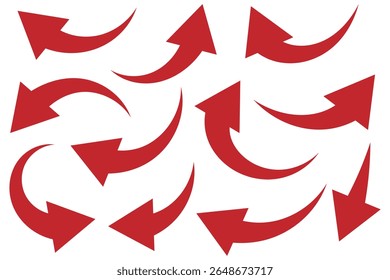 Conjunto de flechas rojas y grises. Flechas curvas. signo de flecha curva. Iconos de flecha curva. conjunto de flechas curvas.