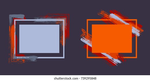 Red and grey art frame set vector collection.  Grunge border with painted brushstrokes background collection. Painted frames advertising graphics design templates for banners, flyers, posters, cards.