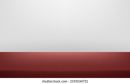 Red and Grey background. Minimal 3d shelf. Room in the 3d. Space for displaying products. Vector illustration.