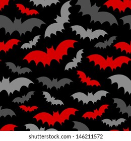 red and grey bat seamless pattern on black
