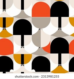 Red Grey Brown Black and White Geometric Abstract Scandinavian Design Seamless Pattern