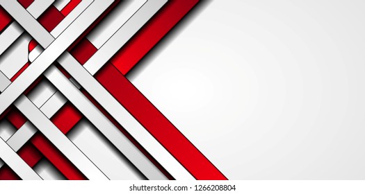 Red and grey contrast stripes abstract tech background. Vector illustration