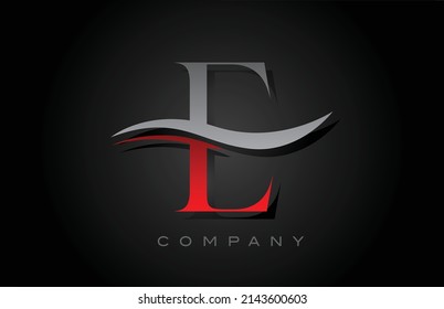 red and grey E alphabet letter logo design. Creative icon template for company and business with swoosh