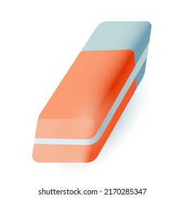 Red and grey eraser 3D icon. Tool for erasing mistakes or errors during drawing or writing 3D vector illustration on white background. Education, art, stationery concept