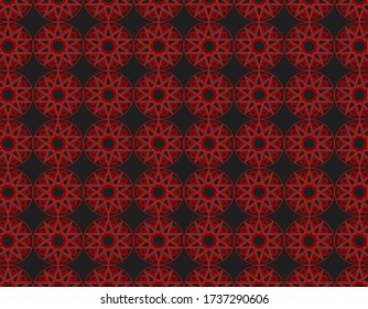 Red and grey Geometric 10 points star figure repetion pattern over dark grey background