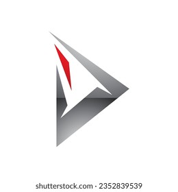 Red and Grey Glossy Spiky Triangular Letter D Icon on a White Background