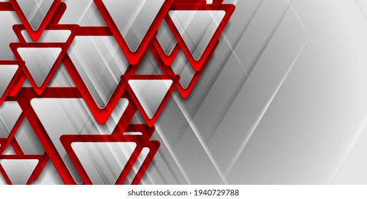 Red and grey glossy triangles abstract geometric background. Hi-tech vector design