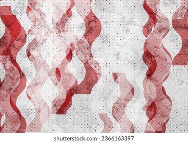 Red grey grunge waves abstract geometric tech background. Vector design