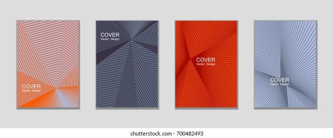 Red and grey halftone vector cover templates set with lines, abstract shapes. Title places. Vector journal design geometric shape background set, halftone lines hipster covers abstract collection.