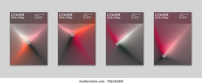 Red and grey halftone vector template with lines, triangles, circles. Title places. Vector journal design geometric shape background set, halftone lines hipster pattern abstract collection.