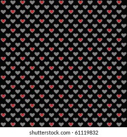 Red grey hearts geometrical pattern on black