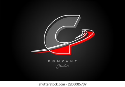 red grey line C alphabet letter logo icon design with swoosh. Creative template for business and company