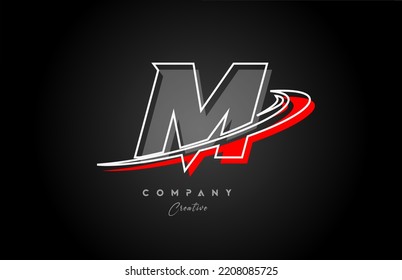 red grey line M alphabet letter logo icon design with swoosh. Creative template for business and company