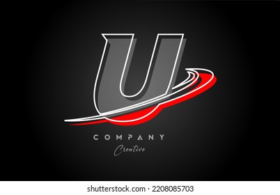 línea gris roja letra del alfabeto U diseño de icono con swoosh. Plantilla creativa para empresas y empresas